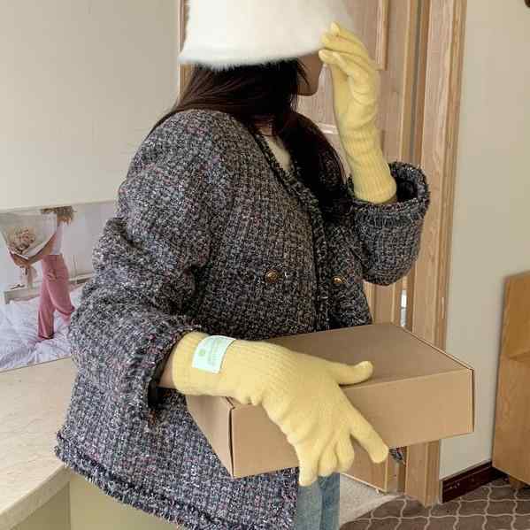 手袋 レディース 秋冬 防風 保温 ウール ニット ロング 手袋 スマートフォン対応 五本指 手袋 自転車 通学 かわいい 学生(4)