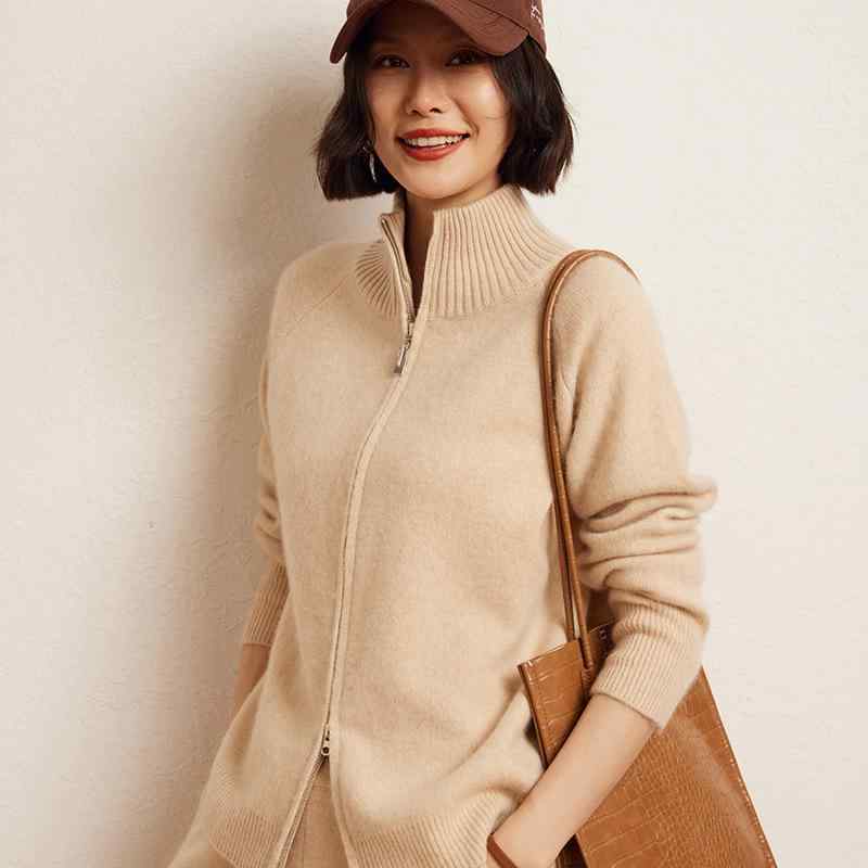 カーディガン レディース 混 ニット ジップアップ トップス 秋冬 高襟 プルオーバー ゆったり 普段使い 白 青 紫 グレー 黒 赤