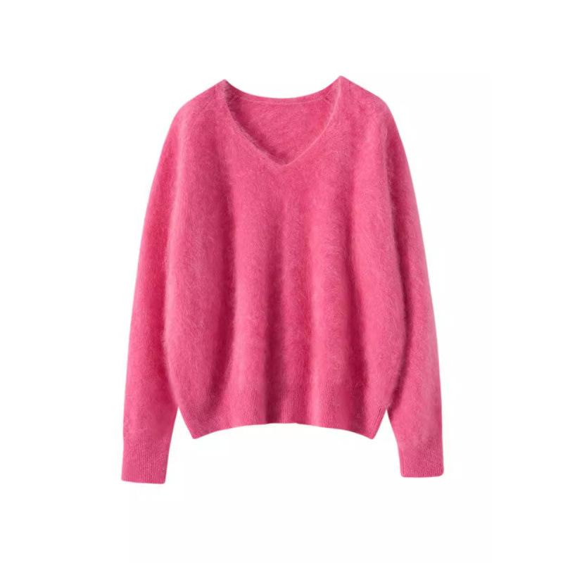 ニット レディース セーター Vネック 秋冬 トップス プルオーバー 無地 長袖 柔らかい ゆったり オレンジ ピンク ブルー グレー ホワイト ベージュ 上品 通勤着 普段使い(4)