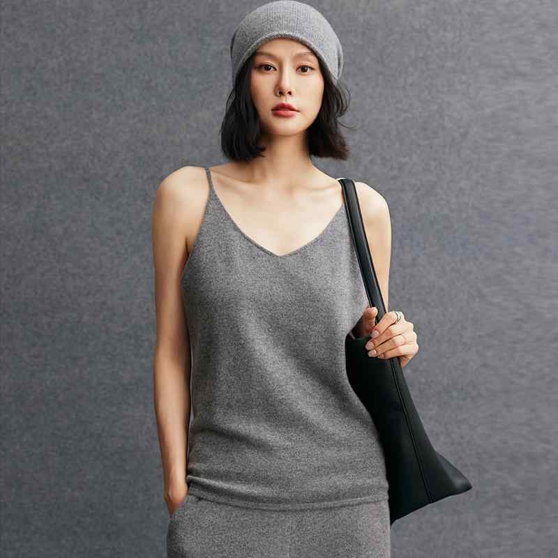 ニット レディース 秋冬 Vネック ノースリーブ 混 トップス プルオーバー カットソー インナー スリム 中国レッド ブラック ホワイト パープル