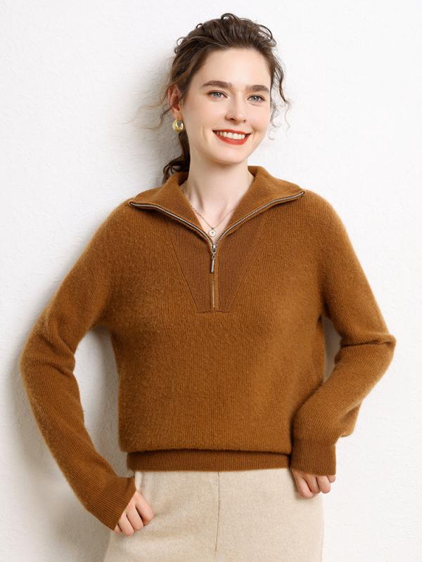 Long-Sleeved Knit - ニット レディース 秋冬 羊毛 混 POLOネック プルオーバー トップス セーター 長袖 無地 厚手 あったか 暖かい 防寒 ゆったり かわいい ガーリー