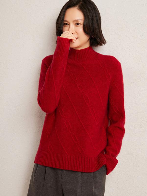 樂天商城 - ニット レディース 秋冬 混 セーター ハーフネック プルオーバー ゆったり トップス 長袖 カジュアル きれいめ おしゃれ 普段使い リブ 暖か ドロップショルダー 羊毛 ミドル丈