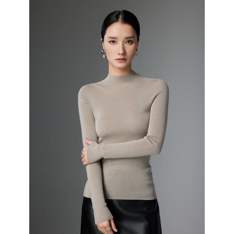 ニット レディース 秋冬 プルオーバー ハーフハイネック 長袖 ウール セーター 無地 タイト トップス インナー ミカゲグレー キャメル ..