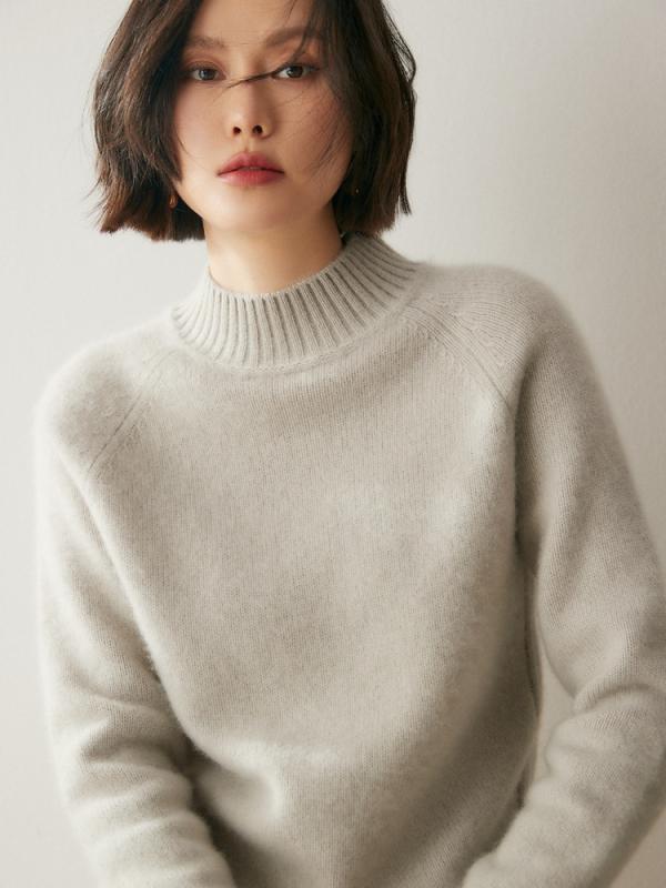 ニット レディース 小山羊 ウール セーター ハーフネック 長袖 プルオーバー 厚手 ゆったり 秋冬 白霜色 亜麻グレー 灰米 驼色 ピンク 軟雲白 高雅 驼 彩点 白 紫 グレー 复古 赤 灰 青 黒 M L XL 2XL