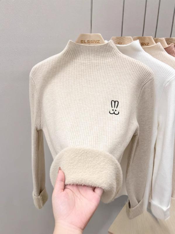 ニット レディース 裏起毛 あったか トップス 秋冬 プルオーバー セーター ゆったり 長袖 半高ネック 幾何柄 ブラック 黒 杏色 オートミール 普段着 デート(x2)