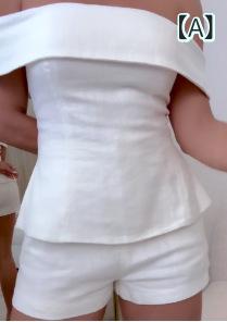 シャツ レディース ポリエステル 無袖 セットアップ トップス ショートパンツ 春夏 ストリート カジュアル ウェア 白 黒