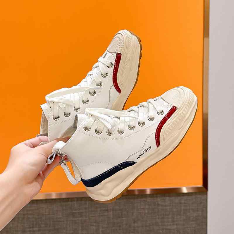 スニーカー レディース 厚底スニーカー 韓国 スポーツシューズ カジュアルシューズ 高帮 レザースニーカー 白 黒 インヒール 紐靴 普段使い(x2)(4)