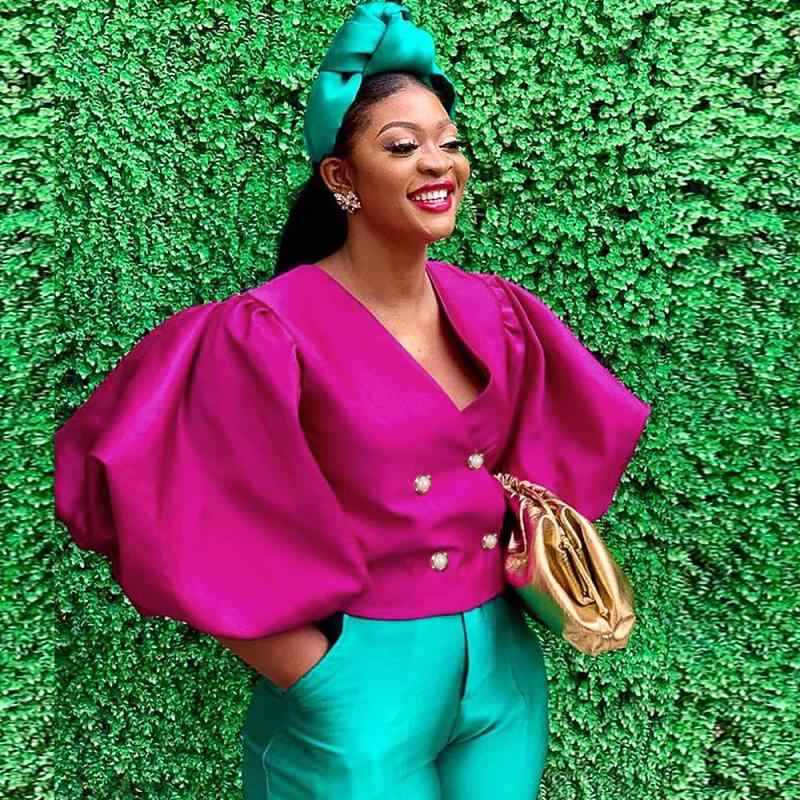 シャツ レディース Vネック ランタンスリーブ ブラウス トップス チュニック 伸縮性 ポリエステル パーティー 通勤 オフィス カジュアル 無地 玫红色 ブルー