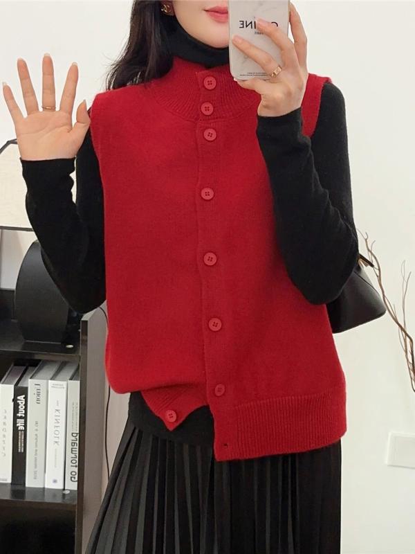 ニットベスト レディース 冬服 両面可能 ハーフネック 重ね着 ゆったり 普段使い 通勤着 かわいい グレ..