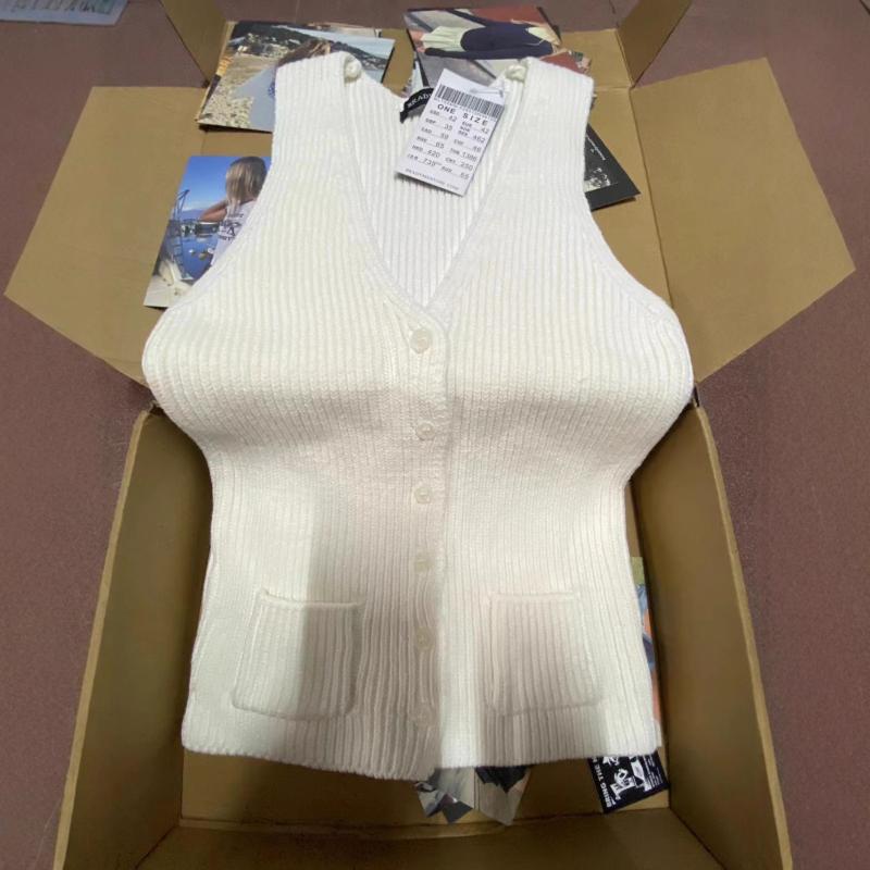 ニットベスト レディース Vネック コットン 前開き チョッキ トップス 深灰 紺 白 黒 ピンク系 かわいい 清新 甘め