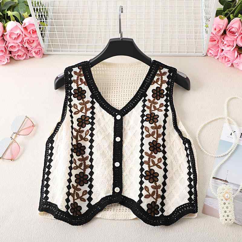 ニットベスト レディース Vネック ルーズ レトロ ひし形 ケーブル編み ショート丈 トップス カーディガン 重ね着 ゆったり 杏色 黒 紺 春夏