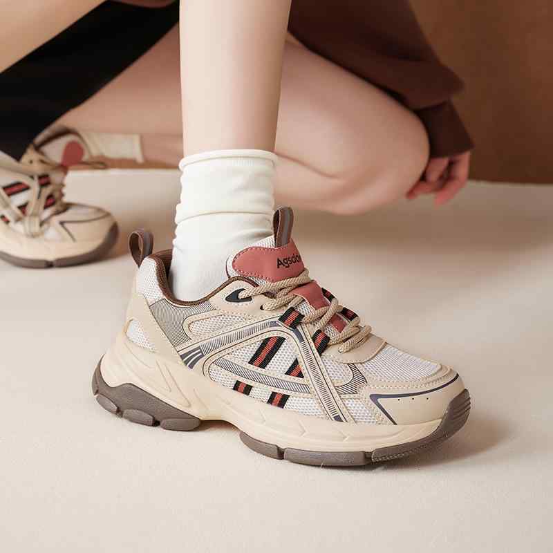 スニーカー レディース 厚底 カジュアル ランニング 運動靴 ローカット 切り替え 合成皮革 人工皮革 ブラウン系