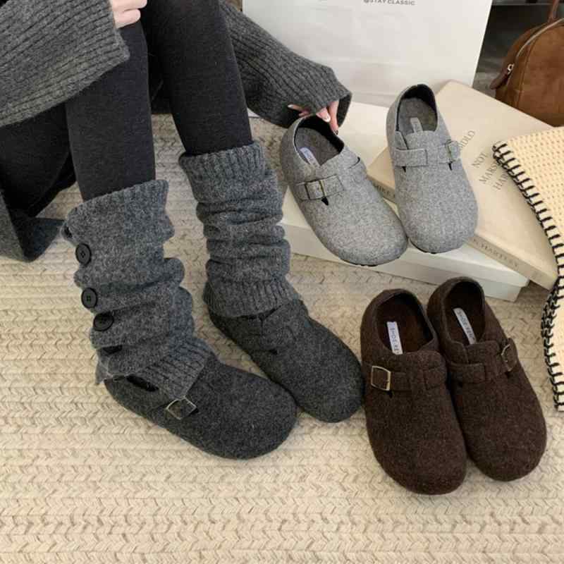 靴 レディース ボア付き 厚底 ブリティッシュスタイル 豆々靴 スリッポン ラウンドトゥ 6cmヒール 暖かい 防寒 秋冬 普段使い