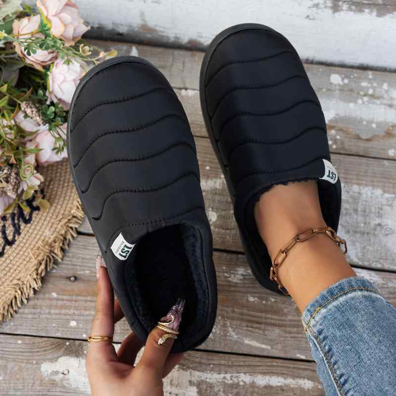 スリッパ 男女兼用 防水布 記憶綿 ルームシューズ 暖かい 防寒 秋冬 無地 ラウンドトゥ 車縫い 接着 シューズ ブラック カーキ グレー