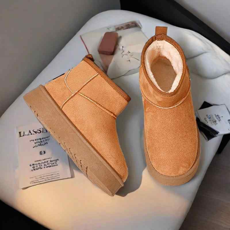 スノーブーツ レディース 厚底 ショートブーツ 冬用 防寒 裏起毛 暖かい フラットソール ラウンドトゥ 4cmヒール 婦人靴 カジュアル 無地 ブラック ブラウン系 秋冬