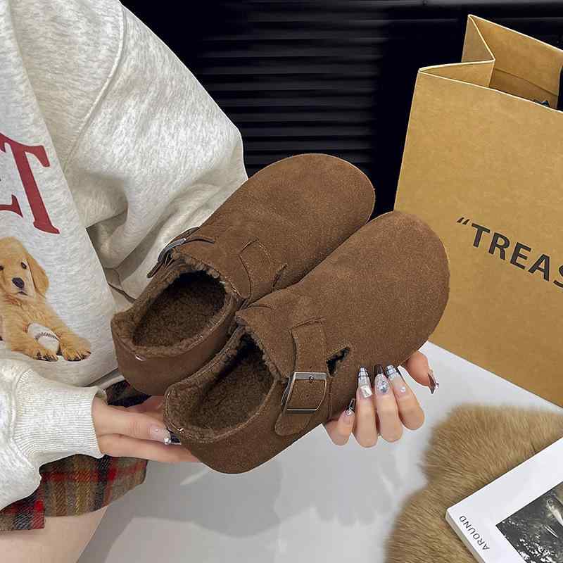 靴 レディース フラット ローヒール 秋冬 スリッポン ラウンドトゥ ルームシューズ 暖かい 防寒 ぺたんこ靴 カジュアル 婦人靴 コーヒー色 カーキ
