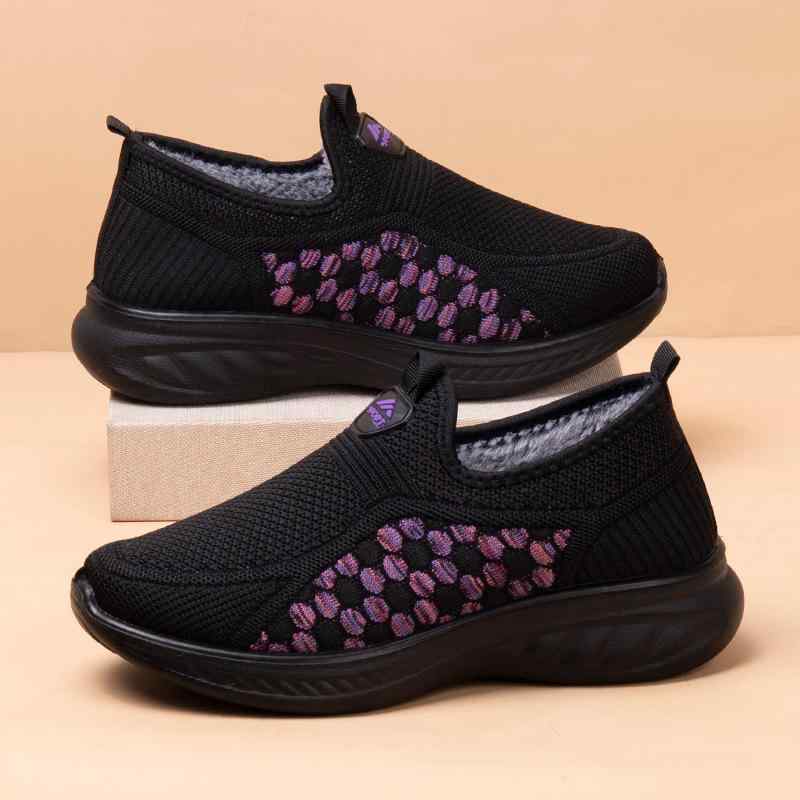 靴 レディース 婦人 高齢者 介護シューズ リハビリシューズ 秋冬 防寒 あったか 中老年人 運動靴 スリッポン ローカット スニーカー 歩きやすい 履きやすい 滑り止め 転倒防止 3cmヒール 黒 紫(4)