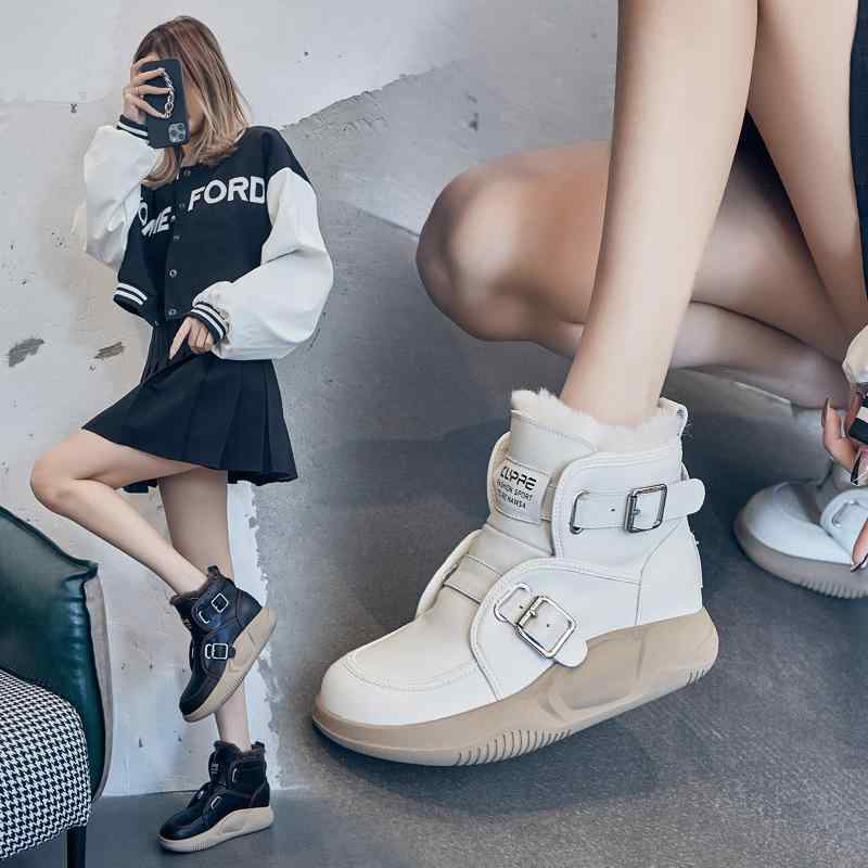 ブーツ レディース 厚底 雪道 ショートブーツ 革 スノーブーツ インヒール 暖かい 防寒 滑り止め ミド..