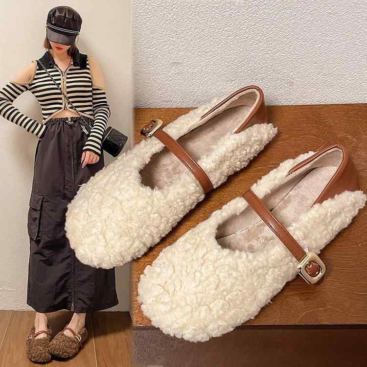 スリッパ レディース 秋冬 外履き ルームシューズ 暖か もこもこ フラットシューズ ラウンドトゥ 杏色 コーヒー色 米白