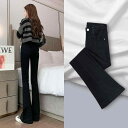 デニム レディース 秋冬 裏起毛 ハイウエスト 小柄 細身 フレア ワイドレッグ デニムパンツ 黒 ブラック