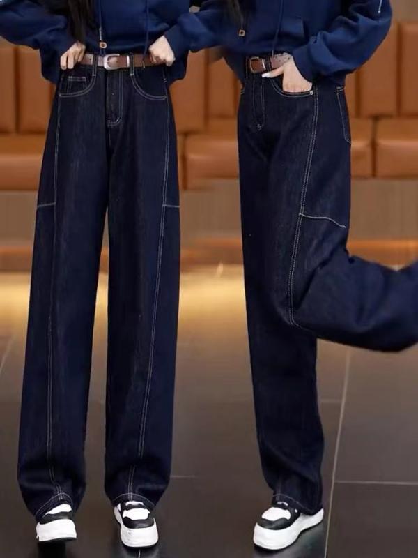 デニム レディース デニムパンツ ジーンズ ストレート 高見え スタイルアップ ゆったり ジーパン Gパン 美脚 カジュアル 深藍色 グレー 秋冬