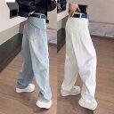 ジーンズ レディース ハイウエスト デニム ストレートパンツ ロングパンツ 春夏 カジュアル ゆったり 体型カバー 着痩せ ブルー ホワイト S M L XL 2XL 3XL 4XL 5XL