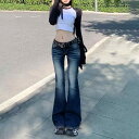 デニムパンツ レディース ローライズ ブーツカット ジーンズ ジーパン ストレッチ 美脚 脚長効果 古着風 アメカジ ストリート カジュアル スタイル XS S M L XL