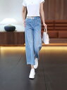 デニム レディース デニムパンツ ジーンズ 2025春夏 高腰 薄手 接触冷感 涼しい ゆるかわ ワイドレッグ パンツ 9分丈 8分丈 ストレート 無地 ジーパン ゆったり S M L XL 2L 3L 浅青 濃青