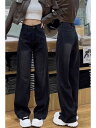 デニム レディース ジーンズ 黒 ワイドレッグパンツ 春秋 ハイウエスト スタイルアップ ゆったり ストレート 美脚 脚長効果 S M L XL XXL