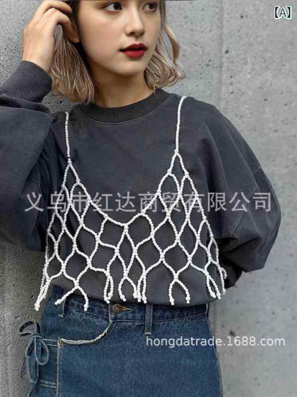 タンクトップ レディース 日系 チョーカー風 パール ホルターネック へそ出し トップス セクシー スト..