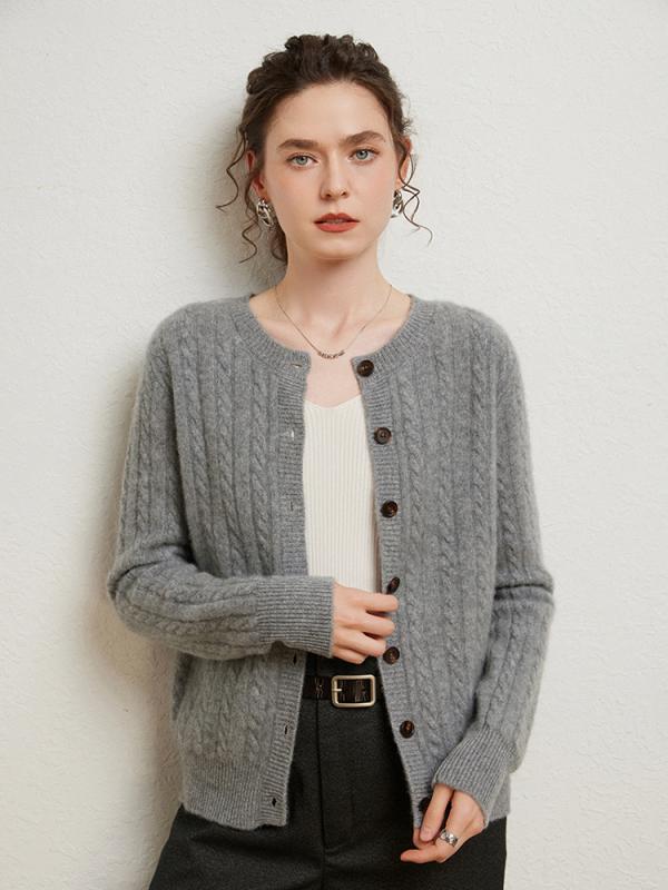 カーディガン レディース ニットカーディガン 長袖 厚手 混 ケーブル編み ゆったり 体型カバー ラウンドネック 前開き おしゃれ エレガント 秋冬 高雅驼