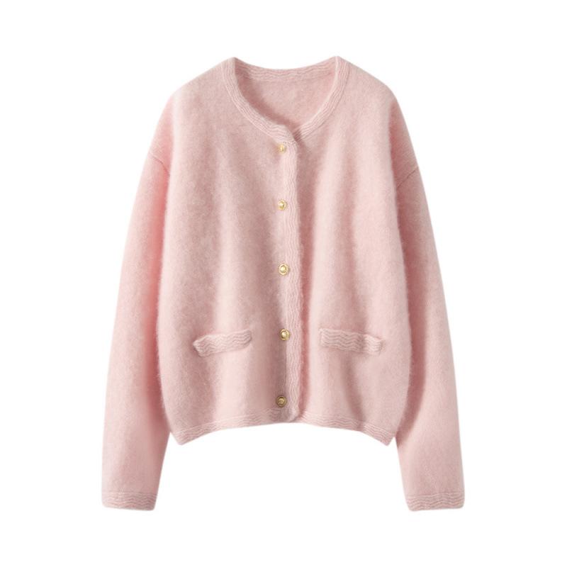 カーディガン レディース ニット カーディガン 上着 アウター ゆったり ラウンドネック 長袖 厚手 暖かい 羽織り オフィス 通勤 きれいめ CoconutWhite ピーチピンク TwilightBlue