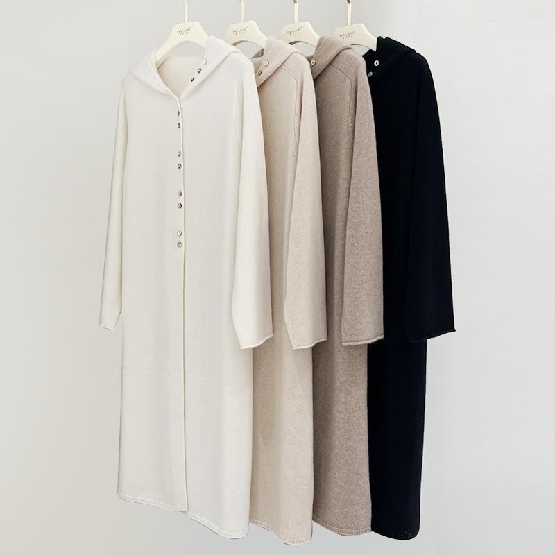 ワンピース レディース ニットワンピース 長袖 フード付き 100 秋冬 韓国 カーディガン ベスト ミディアム丈 無地