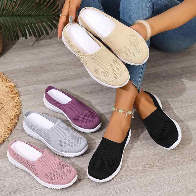 スニーカー レディース 婦人靴 スリッパ サンダル ぺたんこ フラット ローヒール ラウンドトゥ 柔らかい 履きやすい 歩きやすい 通気性 蒸れにくい 普段使い カジュアル 黒 ブラック グレー アイボリー 白 ホワイト ピンク 春夏