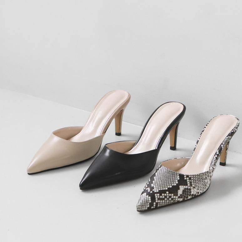 サンダル レディース バッグヘッド スリッパ ミュール ポインテッドトゥ ナイトクラブ風 ハイヒール 6cm 8cm 10cm 纤皮 PU 杏色 黒 白 通気性 防滑 耐摩耗 デイリー