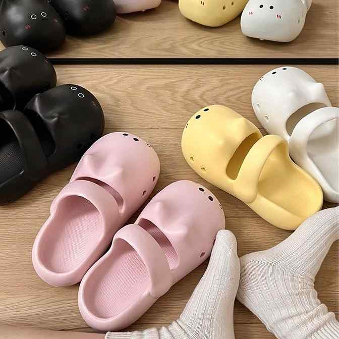サンダル レディース 厚底 防滑 浴室 シャワー ルーム シューズ オフィス スリッパ 履きやすい ルームサンダル かわいい 猫柄 軽量 柔らかい PVC 黒 白 ピンク 36/37 38/39 40/41