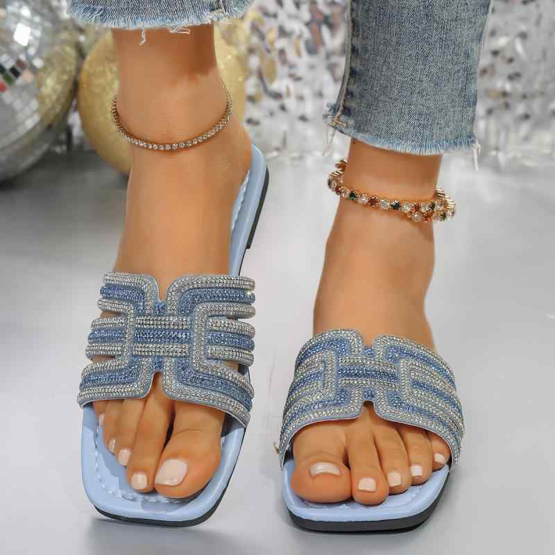 サンダル レディース 大きいサイズ フラット ぺたんこ 水晶 ビジュー スクエアトゥ スリッパ ミュール 普段使い ビーチ リゾート 春夏