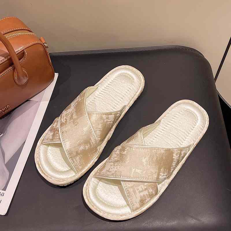 サンダル レディース ルームシューズ スリッパ 室内履き 婦人靴 民族風 刺繡 調 杏色 レッド ブルー 春夏 通気性 滑り止め フラットソール(x2)