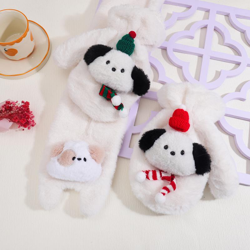 手袋 レディース 秋冬 暖かい 裏起毛 学生 バイク 厚手 かわいい 犬柄 ミトン 白2