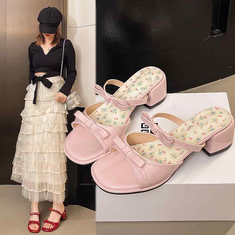 サンダル レディース 太ヒール スクエアトゥ バタフライ チョウ 普段使い お出かけ デート 高見え ミュ..