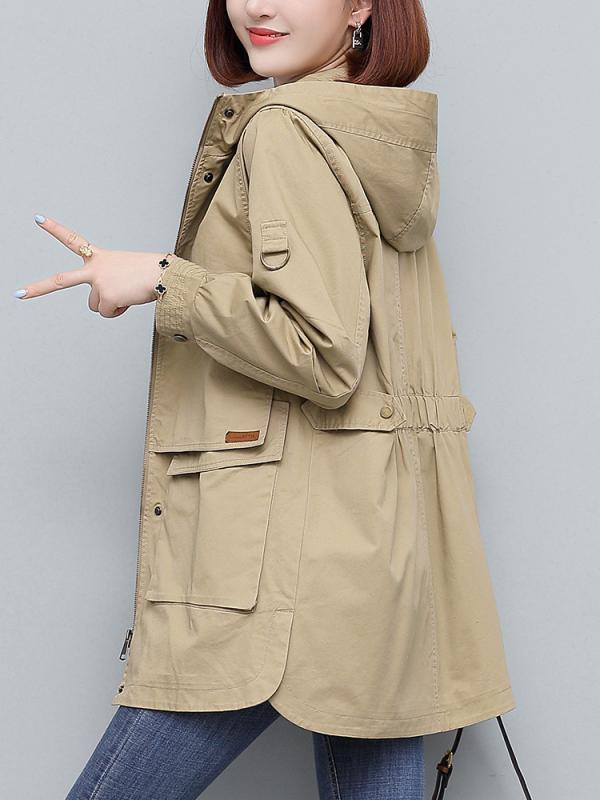 コート レディース 中長丈 綿 フード付き カーキ コーヒー色 咸菜緑 ゆったり カジュアル 春秋