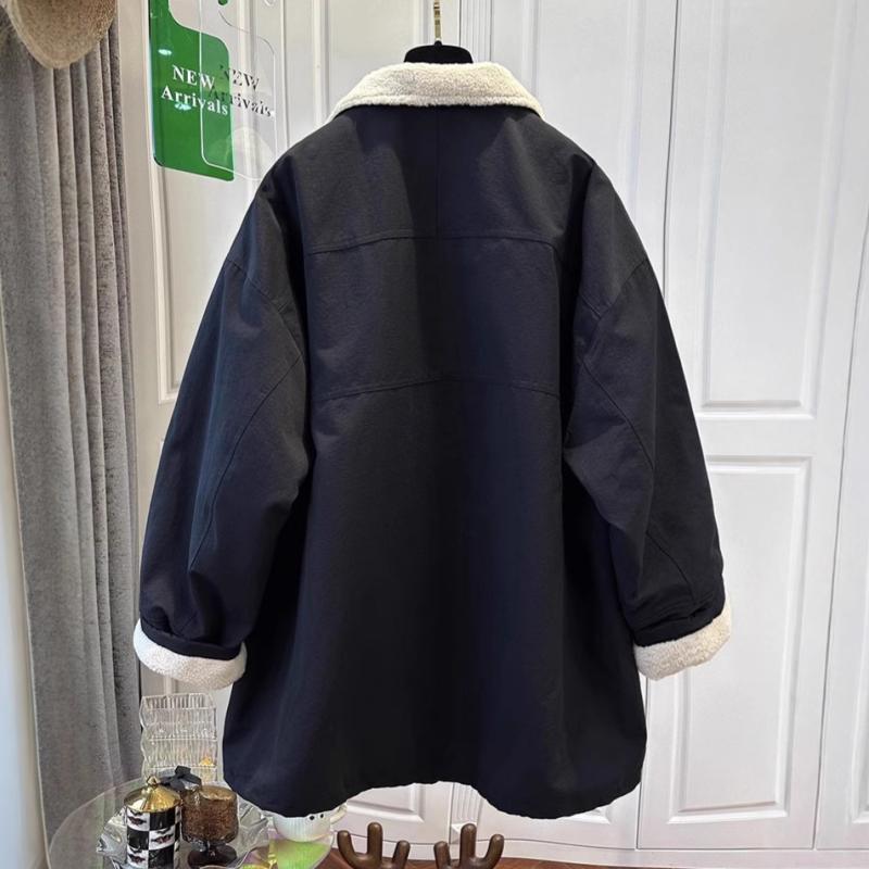 コート レディース 韓国 ゆったり 厚手 カジュアル 中丈 ポリエステル アウター 秋冬 ブラック ポケット 襟付き