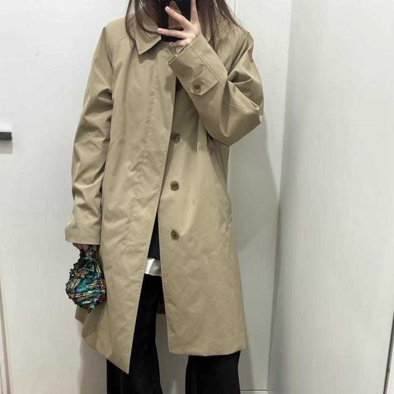 コート レディース 春秋物 カジュアル 婦人服 コットン混紡 ミドル丈 POLO襟 長袖 無地 ゆったり カーキ ブラック