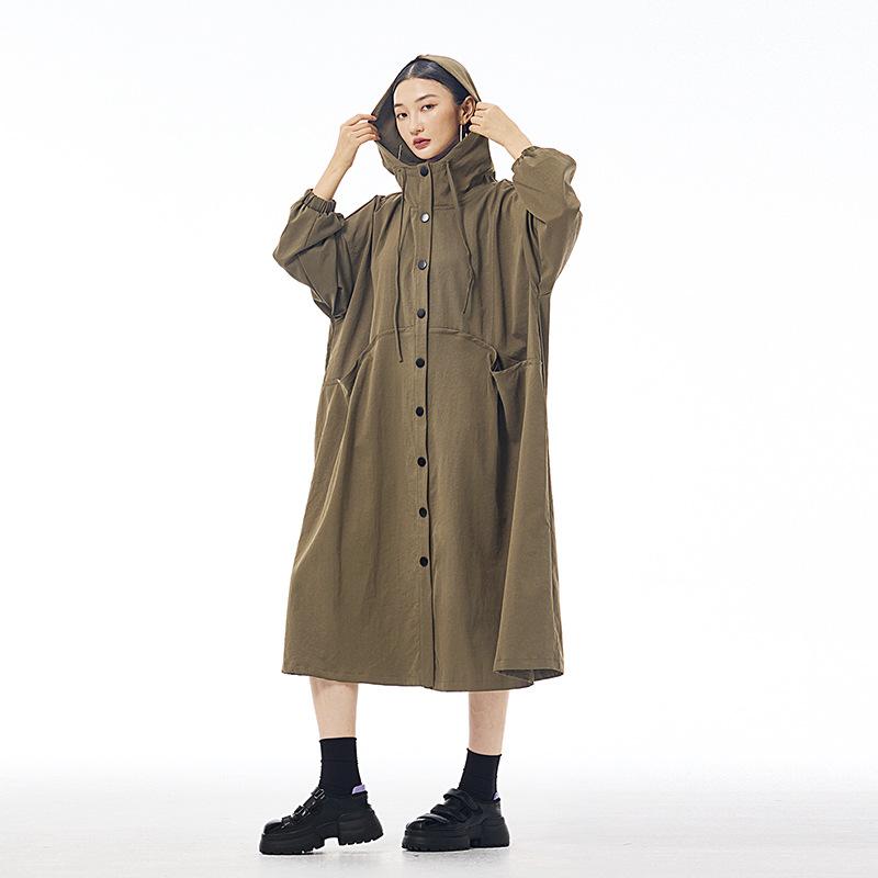 コート レディース ゆったり コットン ミリタリー ロング丈 フード付き 長袖 ワークテイスト 無地 秋冬 アーミーグリーン ブラック