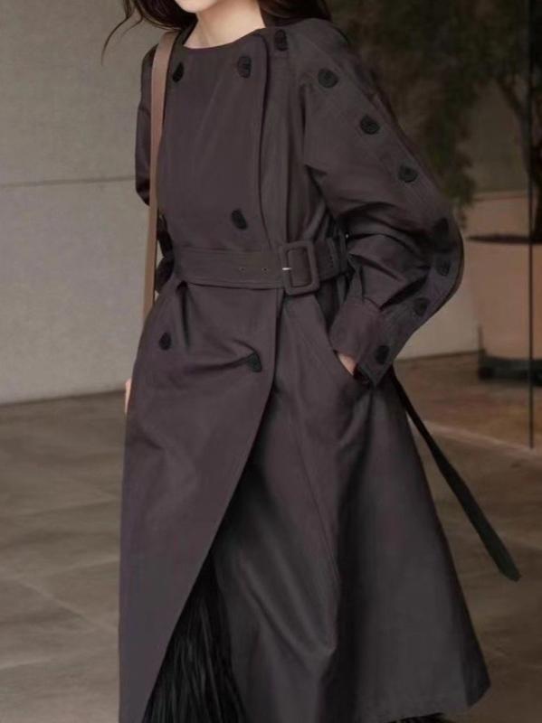 コート レディース 秋冬 ロング丈 ダブルブレスト ゆったり 厚手 文芸復古 きれいめ 無地 グレー