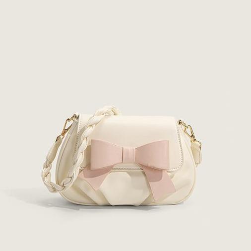 ショルダーバッグ レディース かわいい ガーリー 2way クラウドバッグ 斜めがけ 人工皮革 フラップ 蝶結び ホワイト