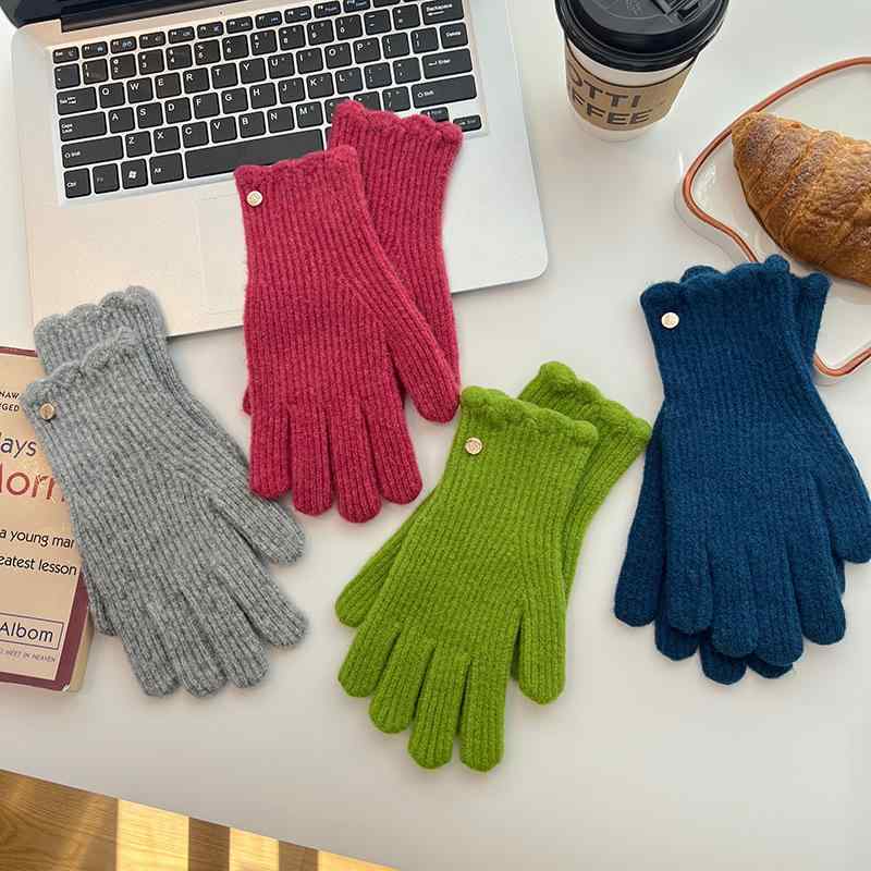 手袋 レディース ニット手袋 ウール混紡 花柄 レース 防寒 スマートフォン対応 赤 グレー オフホワイト..