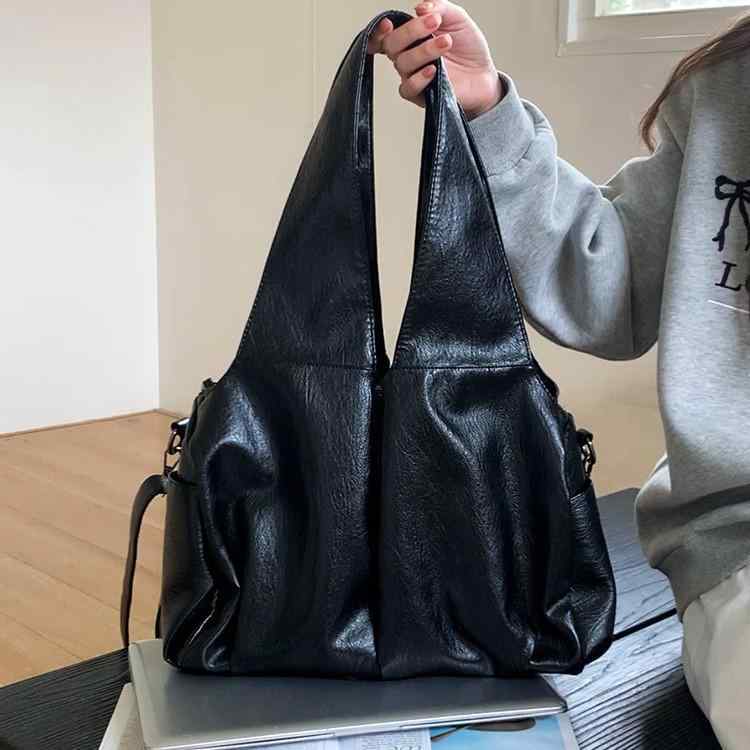 トートバッグ レディース ショルダーバッグ 大容量 PUレザー ソフト 通勤 普段使い レトロ風 ブラック