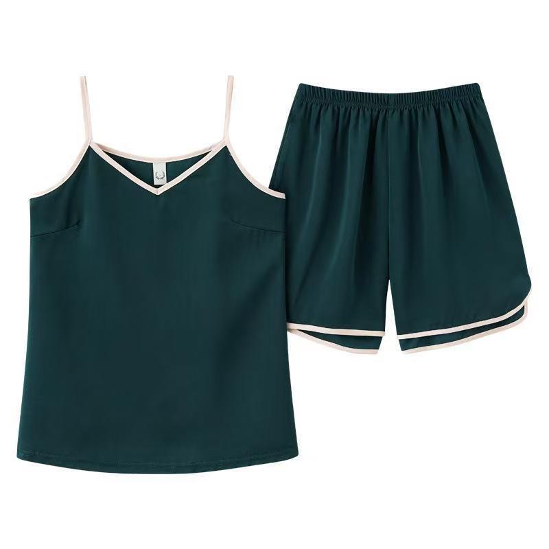 パジャマ レディース Vネック キャミソール ノースリーブ 接触冷感 ルームウェア セットアップ ショートパンツ 薄手 ゆったり 春夏 部屋着 婦人 女性 リラックス ウェア ポリエステル ブラック ピンク系