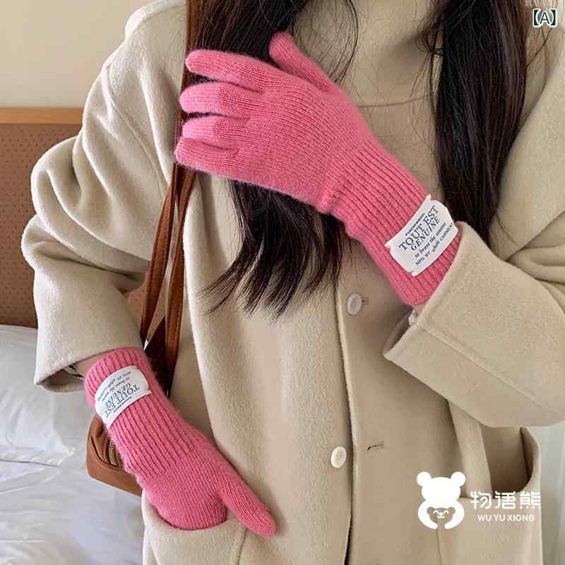 手袋 レディース 秋冬 スマートフォン対応 ウール混 ニット グローブ 防寒 暖かい 自転車 バイク ラズ..